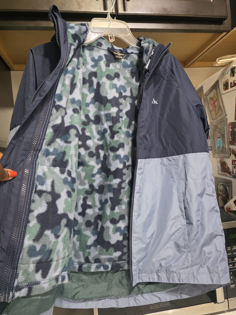 Eddie Bauer Two-Tone Hooded Windbreaker in Navy & Light Blue Youth Boys 14/16 - Picture 11 of 12